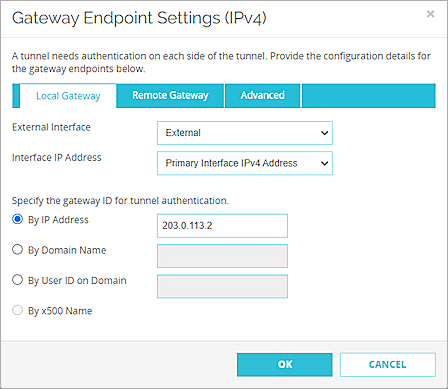 Screen shot of the gateway endpoint settings